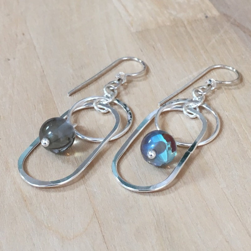 earrings, aura, quartz, labradorite, gift, sterling, silver, jewelry, handmade, forged