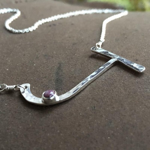  Letter, initial, J, necklace, sterling, silver, jewelry, forged, gift