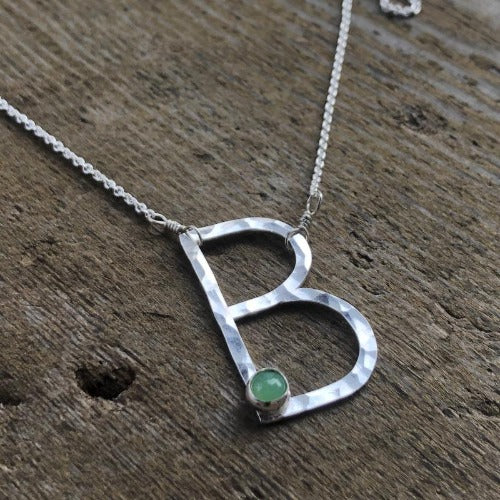  Letter, initial, J, necklace, sterling, silver, jewelry, forged, gift