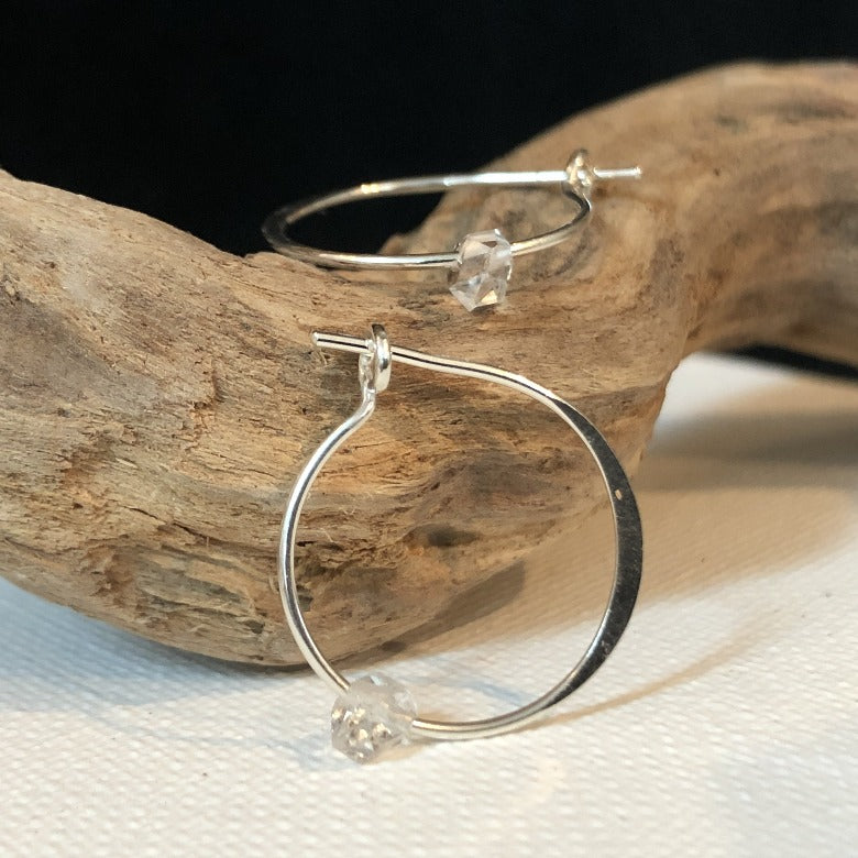 herks, herkimer, diamonds, sleeper, hoops, sterling, silver, handmade