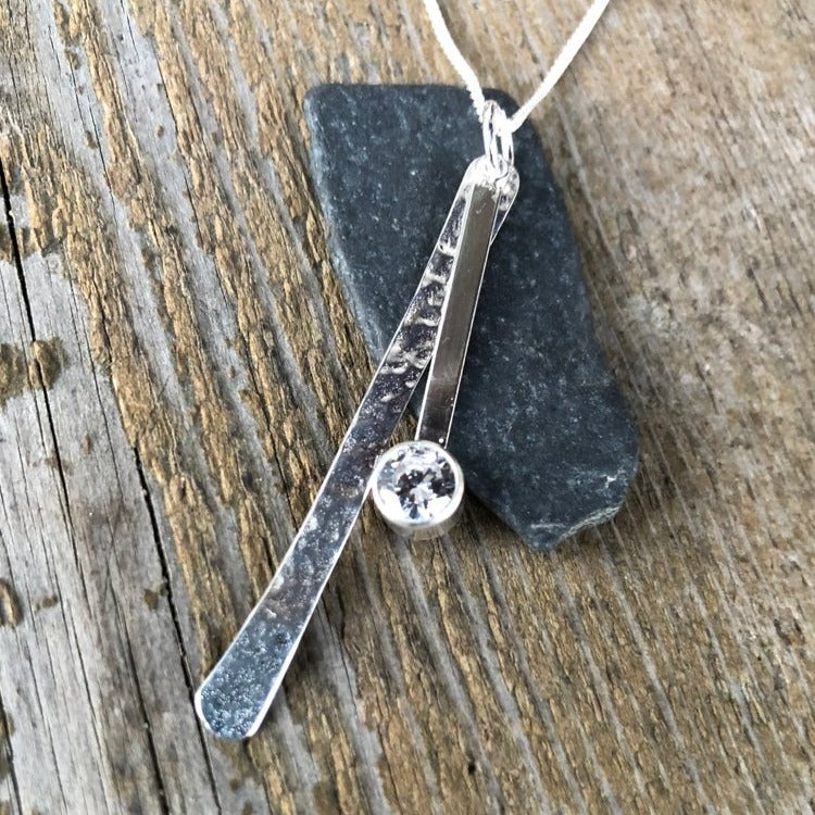  CZ, cubic, diamond, pendant, necklace, sterling, silver, jewelry, forged, gift